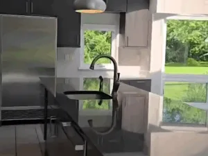 After complete kitchen cleaning, with spotless appliances, cabinets, hood, and lighting fixtures.