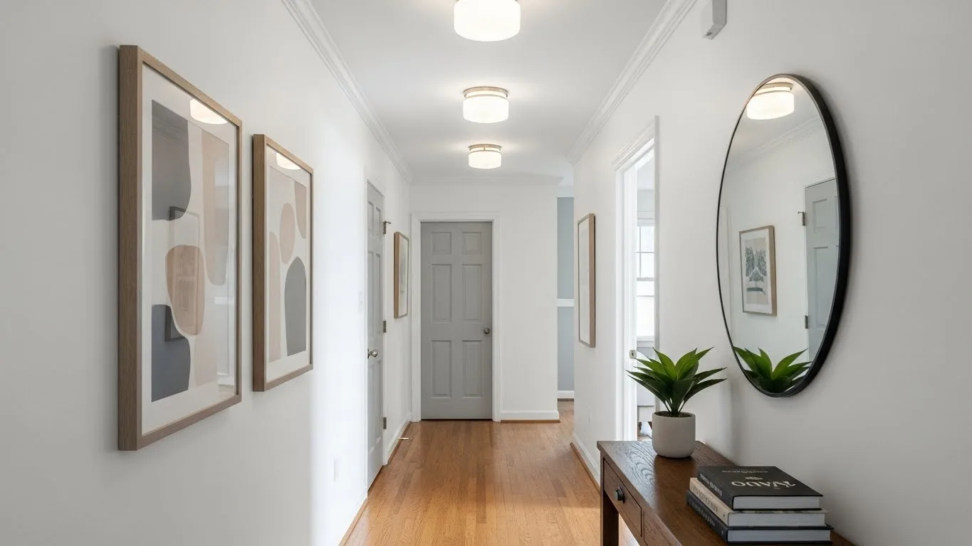 Winter move out cleaning of a bright Connecticut interior hallway, ensuring inspection-ready cleanliness.
