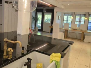 Post construction cleaning of kitchen sink and countertops after renovation